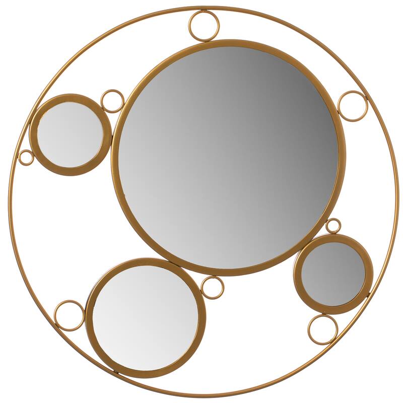 Uniquewise Decorative 19.75-inch Round Frame Mirror - Gold Metal Wall Mounted Mirror with 4 Glass Mirror Balls for Modern Twist