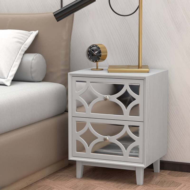 COZAYH Contemporary Mirror Front Nightstand, Modern Dresser for Bedroom, Living Room, Entryway - 2-drawer