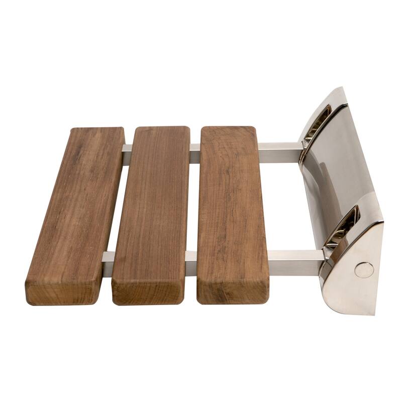 Brushed Nickel 14" Folding Teak Wood Shower Seat Bench