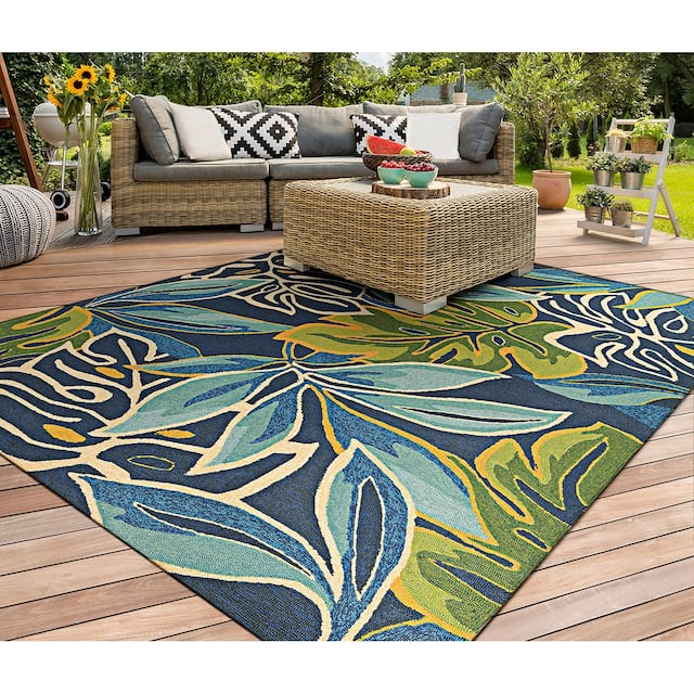Miami Palms BlueDeep Green Indoor/ Outdoor Area Rug On Sale