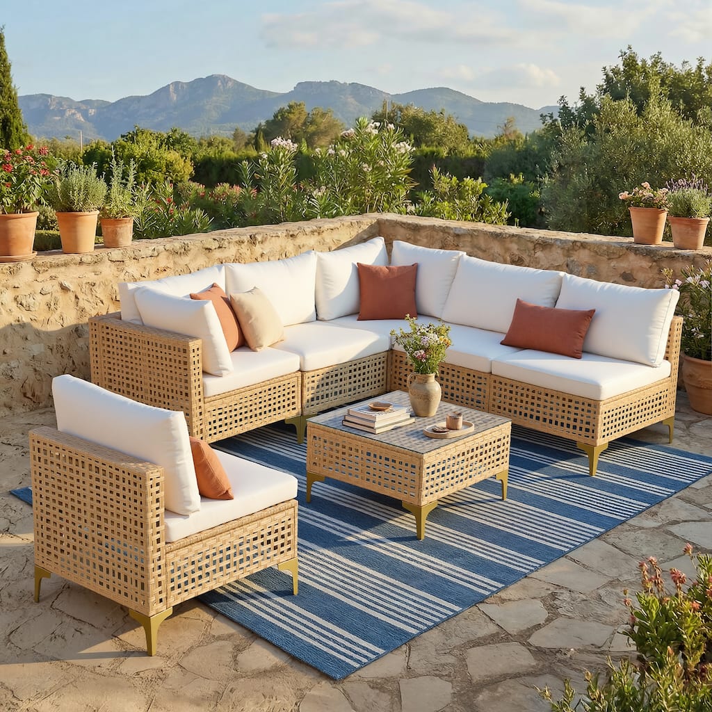 7pcs Wicker Patio Conversation Set Seating