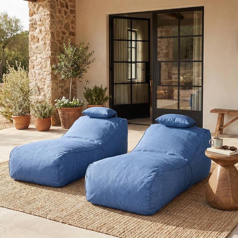 Christopher Knight Home- Fiano Fabric Outdoor Bean Bag Lounge Chair - Navy Blue_Set of 2