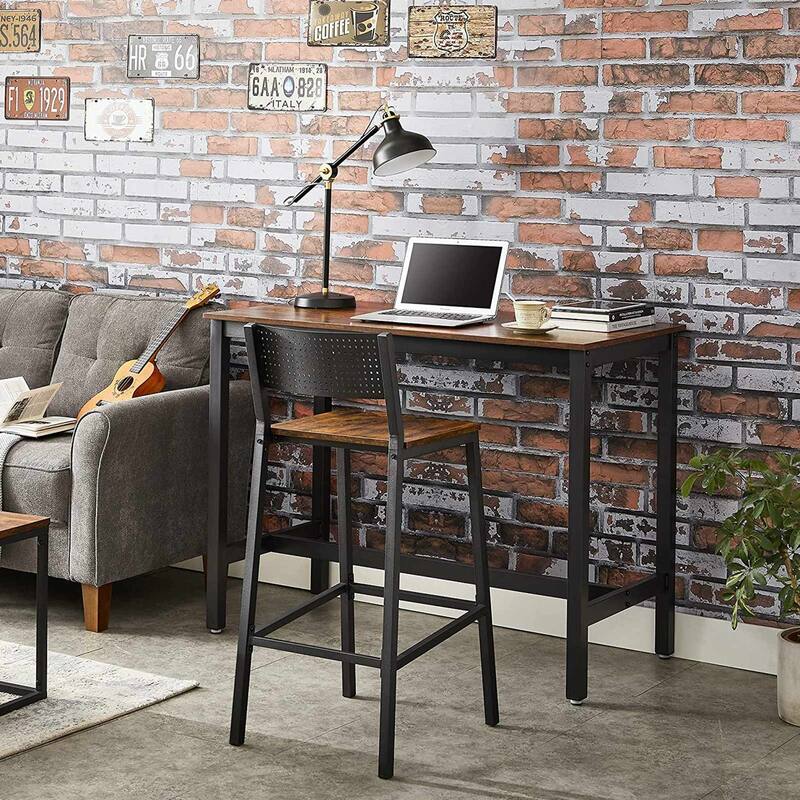 Bar Stools,Set of 2 Bar Chairs,Tall Bar Stools with Backrest,Industrial in Party Room,Rustic Brown and Black