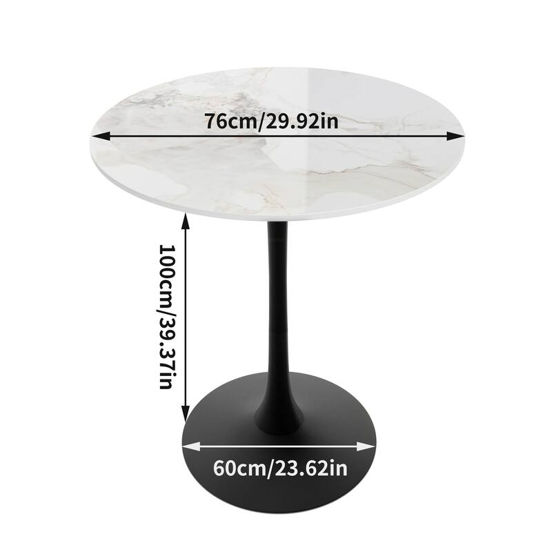 Round Dining Table Marble Modern Tulip Table Slate Tabletop with Metal Pedestal Base