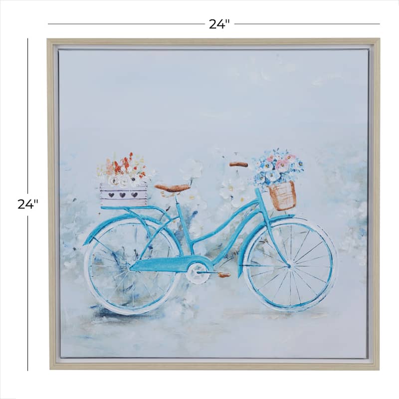 Canvas Bike Framed Wall Art with Tan Frame - Blue - Roche River Decor