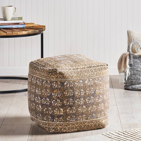 Platter Handcrafted Boho Fabric Cube Pouf by Christopher Knight Home
