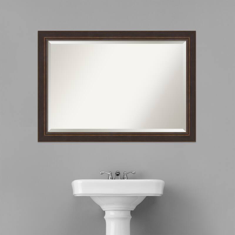 Beveled Wood Bathroom Wall Mirror - Lara Bronze Frame - Lara Bronze