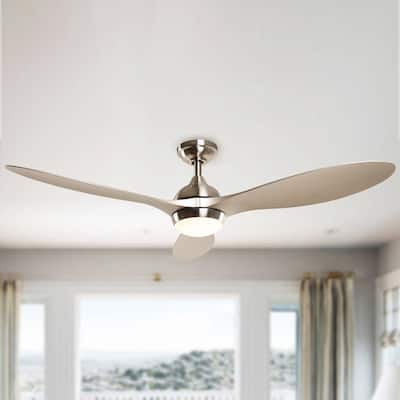 Modern Brushed Nickel 3-Blade Reversible Ceiling Fan with Remote Control - 56-in W x 13.7-in H