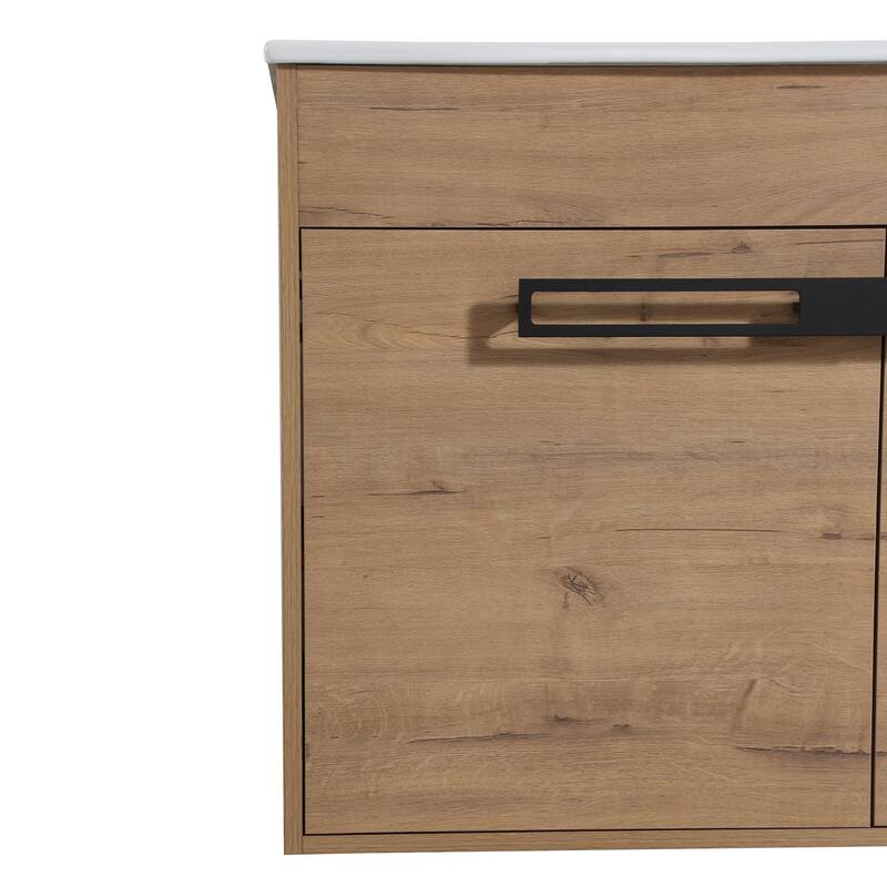 30 inch Plywood Freestanding/Wall Mounted Bathroom Vanity Set with Doors and Shelf and Integrated Ceramic Sink