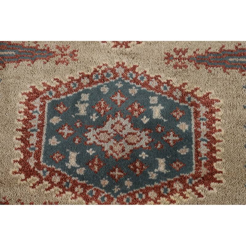 Geometric Viss Indian Runner Rug Handmade Wool Carpet - 2'6"x 9'9"