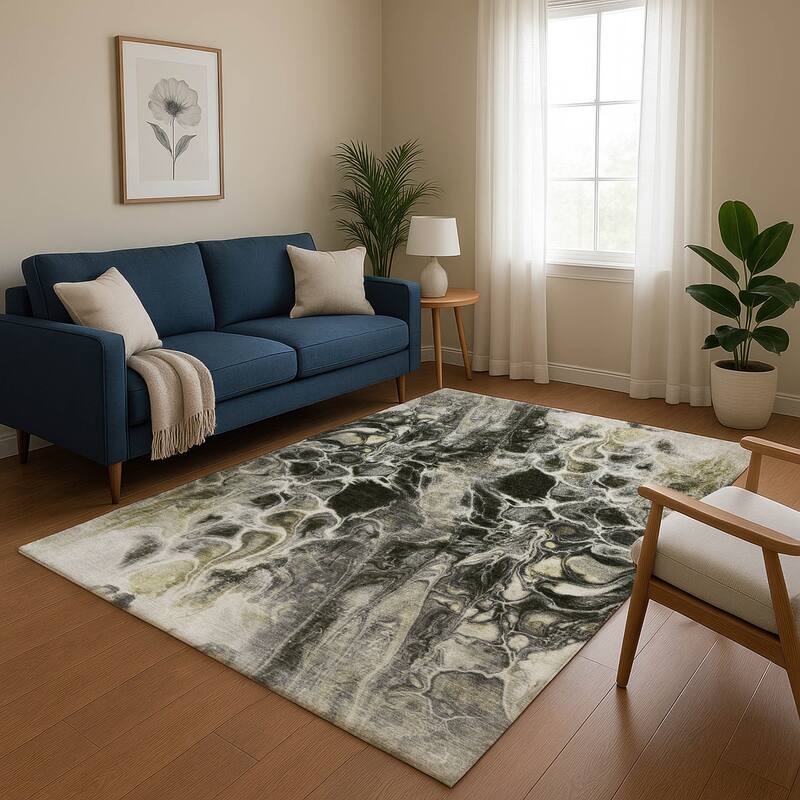 Premium Washable Super Soft Modern Abstract Mayfield Rug - Pewter - 5' x 7'6"