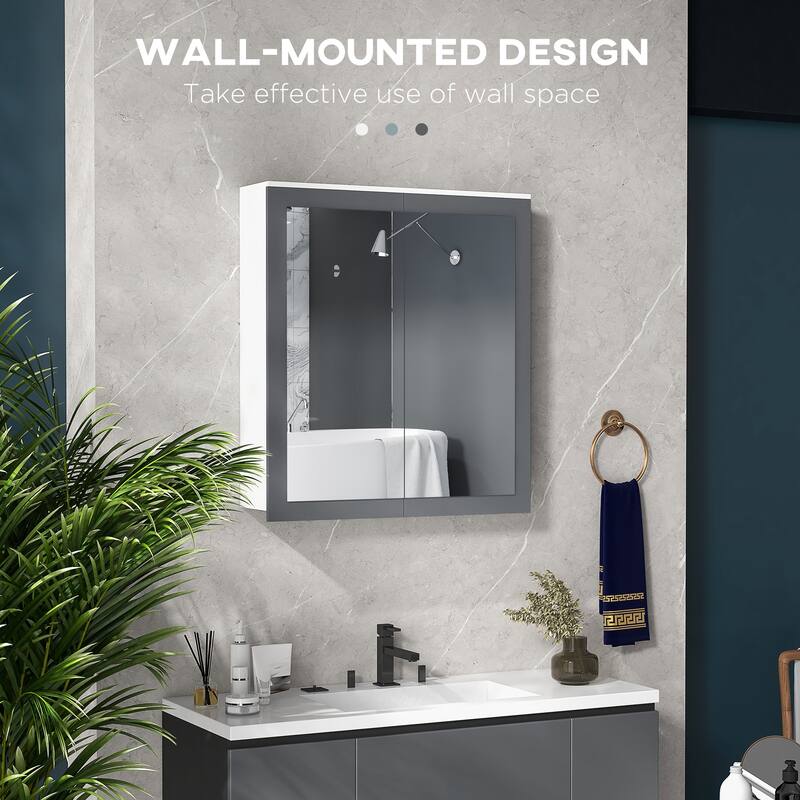 White-Grey MDF Wall-Mounted Medicine Cabinet with Mirror and Adjustable Shelves - 27.25" W x 6.75" D x 29.75" H