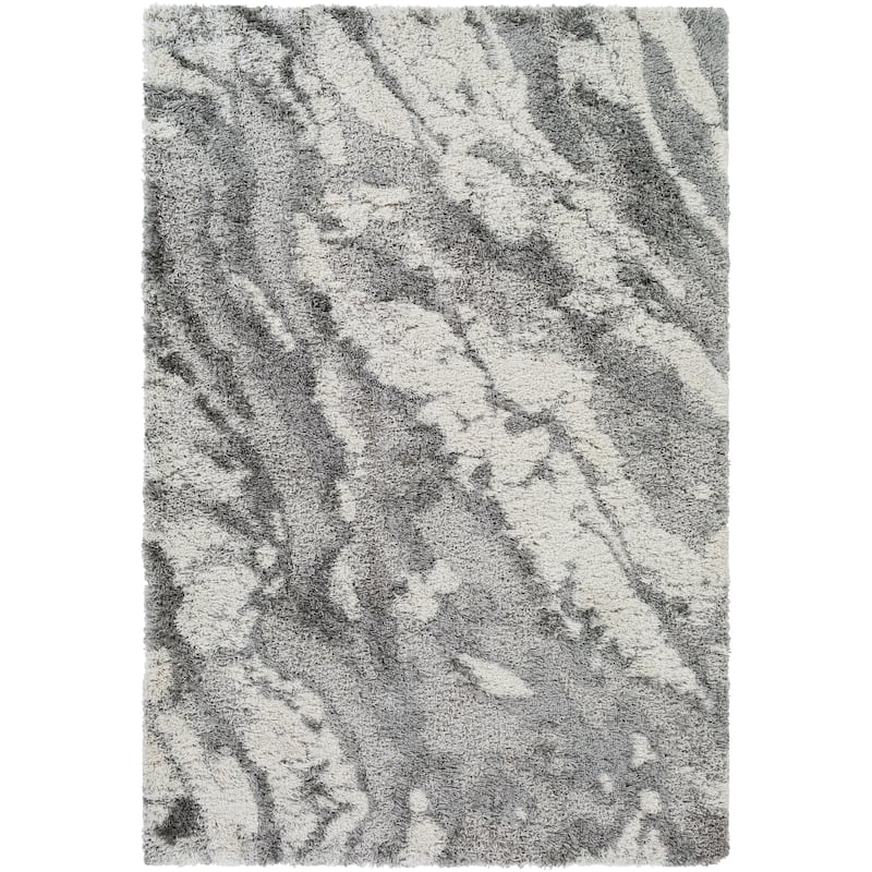 Livabliss Olvera Modern Marbled Plush Shag Area Rug