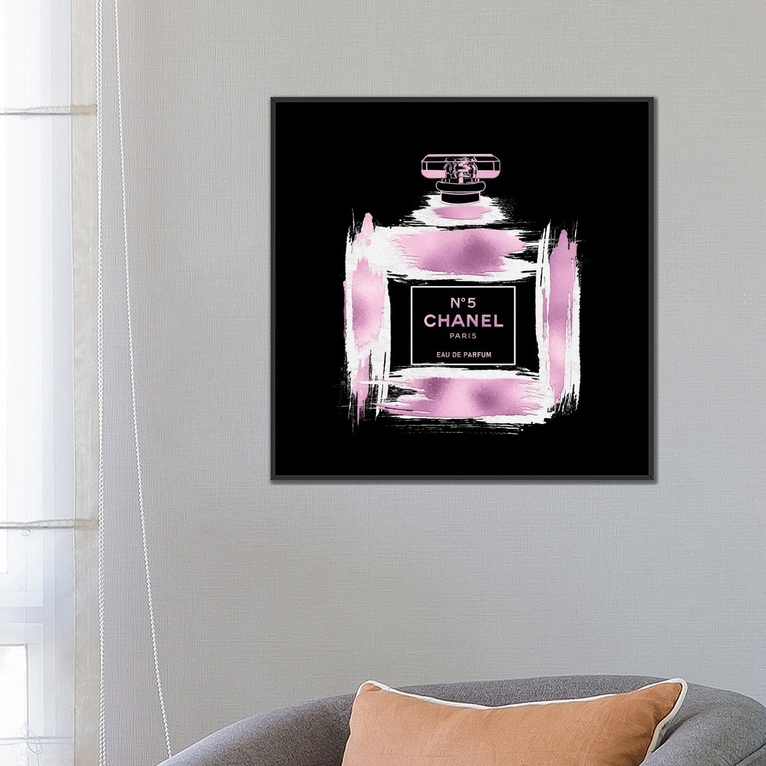 iCanvas Metallic Pink & White On Black Grunged No5 Paris Perfume