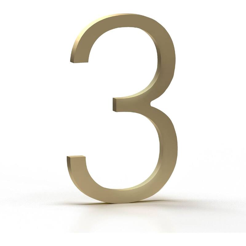 Mega Handles Modern Metal House Numbers | Heavy Duty Outdoor Address Digits | Easy to Install, Floating or Flush Mount Design - 3 - Satin Brass