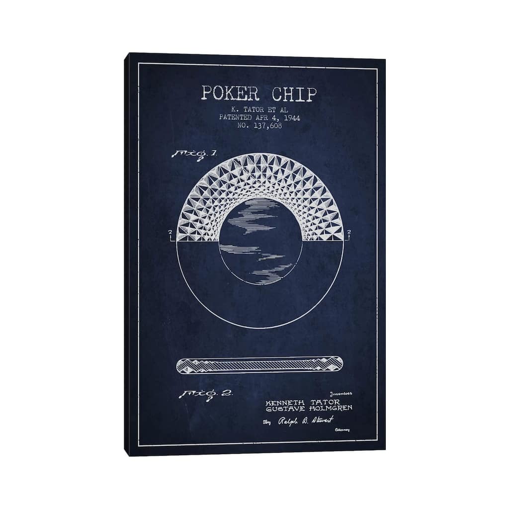 iCanvas "Poker Chip 1 Navy Blue Patent Blueprint" by Aged Pixel Canvas Print