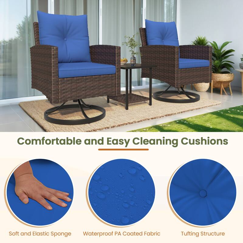 Outdoor Swivel Rocker Patio Chairs Set of 2 with Coffee Table &Cushions, Rattan Bistro Set for Porch, Backyard, Balcony