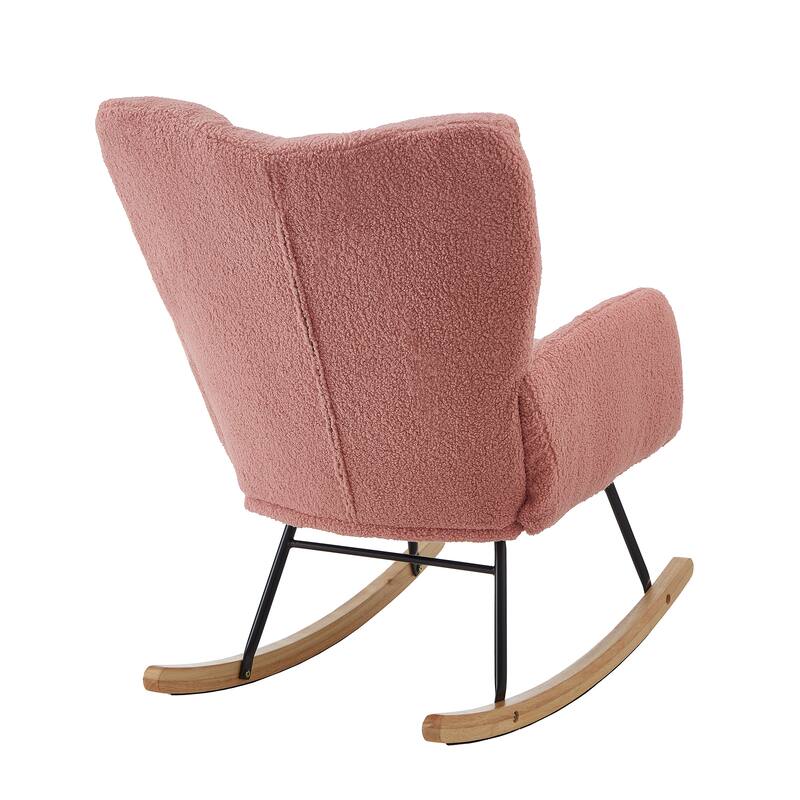 Glider Chair for Living Room Tufted Upholstered Teddy Fabric Rocking Chair with Metal Frame Accent Chair