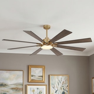 Vaczon 72" Modern Brass Plywood Large Smart Ceiling Fan with Dimmable LED Light and Remote - 72" - Remote & App Control