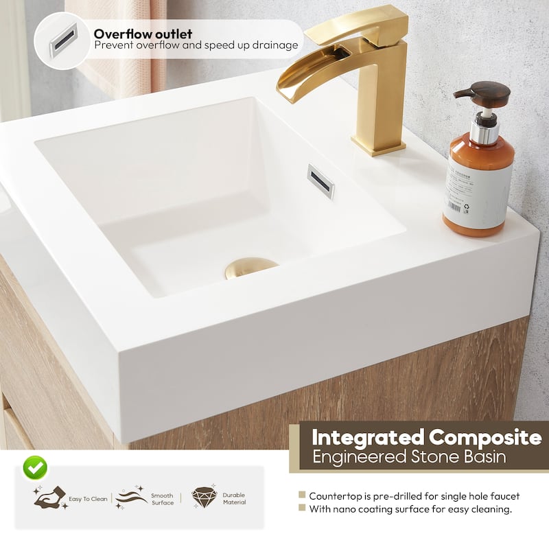 Palencia 18" Single Floating Vanity with White Sink Top and Mirror - 18in.