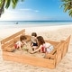preview thumbnail 1 of 8, Gymax Kids Large Wooden Sandbox Outdoor Cedar Sandpit with 2 Bench Nature