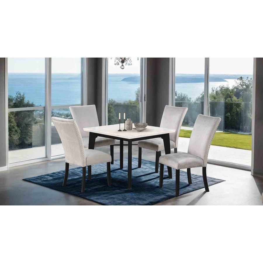 Dining Set Modern 5PC Black Finish Marble Top Table and Chairs