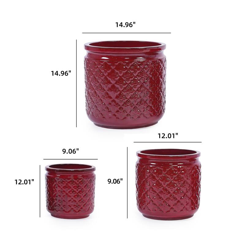 Set of 3 Handmade Ceramic Planters, Diamond, Pattern Breathable Clay