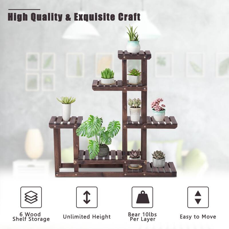 Plant Stand Flower Racks Unit Display Shelves for Balcony Patio Walnut