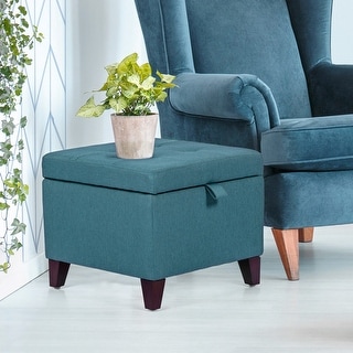 Adeco Square Fabric Storage Ottoman with Tufted Flip Top, 18x18x15, Deep Blue