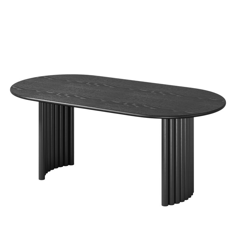 HomeRoots 66" Black Solid Wood Double Pedestal Base Oval Dining Table - 66.30 in. x 29.64 in. x 33.15 in.