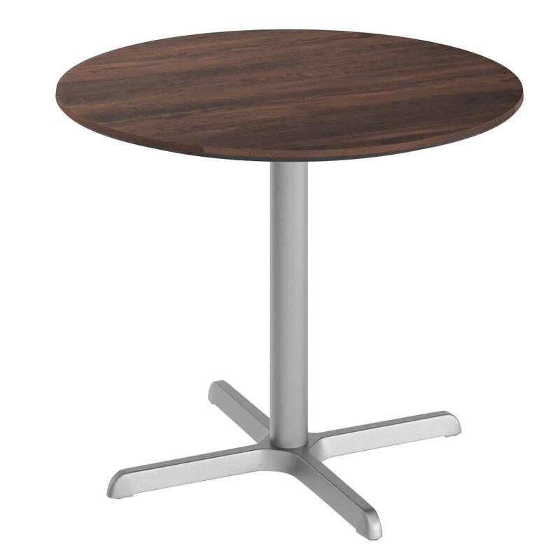 Commercial All-Weather HPL Tabletop with Crisscross Base - 36"W x 36"D x 31"H - Dark Brown/Silver Base