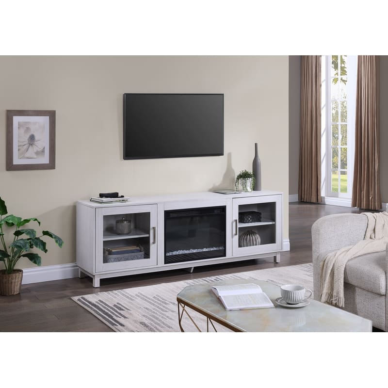 Summit 70" Wide White Walnut Finish TV Stand Console with Fireplace and Heater