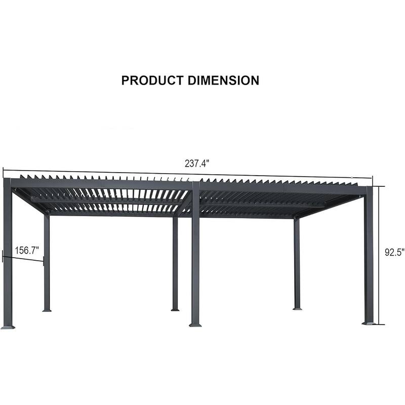 PURPLE LEAF Outdoor Louvered Pergola with Adjustable Metal Roof for Patio Pergola - 13' x 20' - Grey