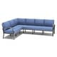 preview thumbnail 28 of 144, Aluminum Patio Outdoor Sectional Sofa Set with Fire Pit, Swivel Rocking Chairs and Ottomans 6-SeatsCornerSofa - Navy Blue