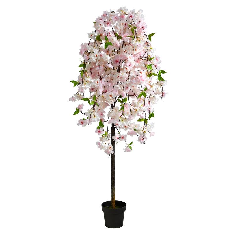 Artificial Cherry Blossom Tree 5ft - Indoor Decor, Pink & White Flowers, Compact Space Tree, Home Accent - Green - 51-60 Inches