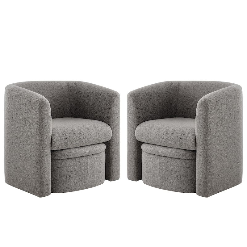 RENEWLINE Sherpa Barrel Chair & Storage Ottoman Set - Plush Compact Accent for Reading Nooks, Cloud-Like Lounge Seat