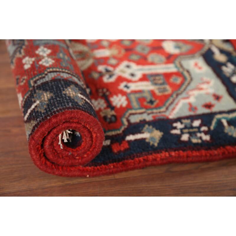 Orange Geometric Kazak Indian Accent Rug Hand-Knotted Wool Carpet - 2'0"x 3'0"