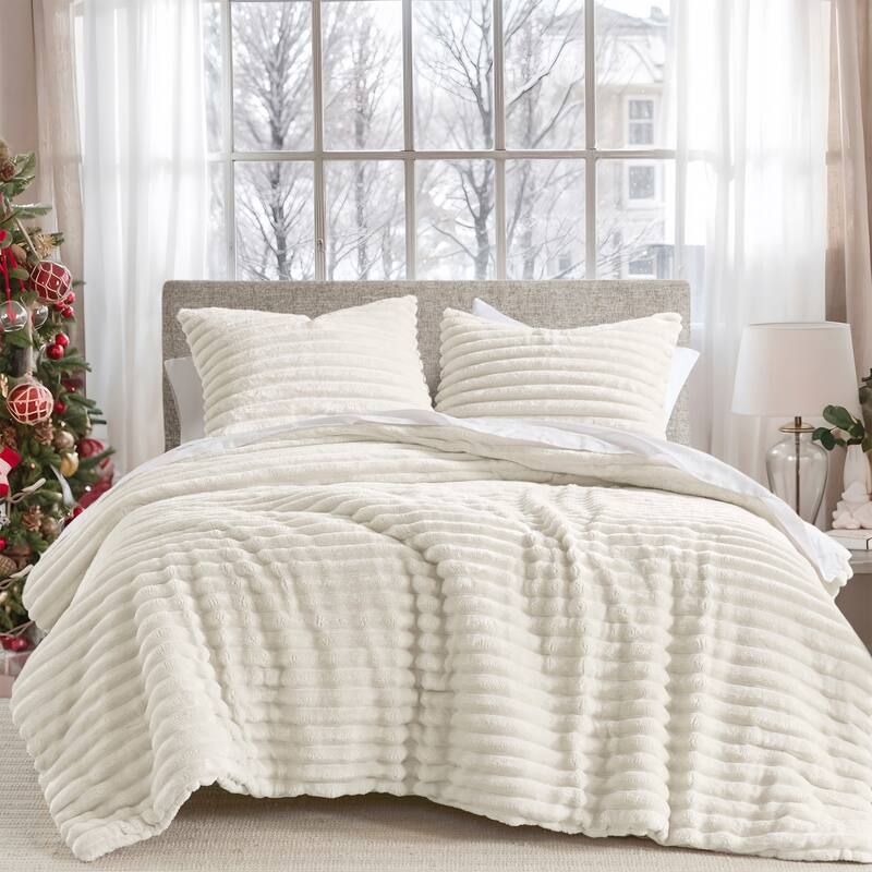 Chelsea Square Avril Fluffy Ribbed Plush Comforter Set - Ivory - Twin