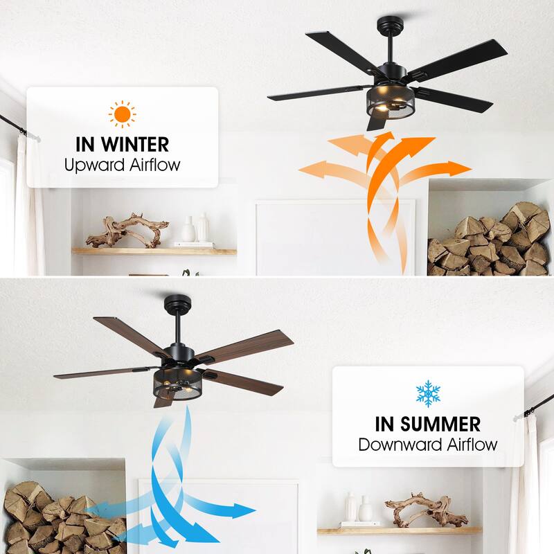 Vaczon 60" Black Reversible Wood 5-Blade Smart Ceiling Fan with Light and Remote, App Control