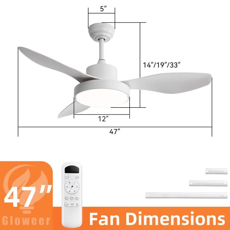 47/42 in. White Ceiling Fans with 22W Dimmable LED Light & Remote Control