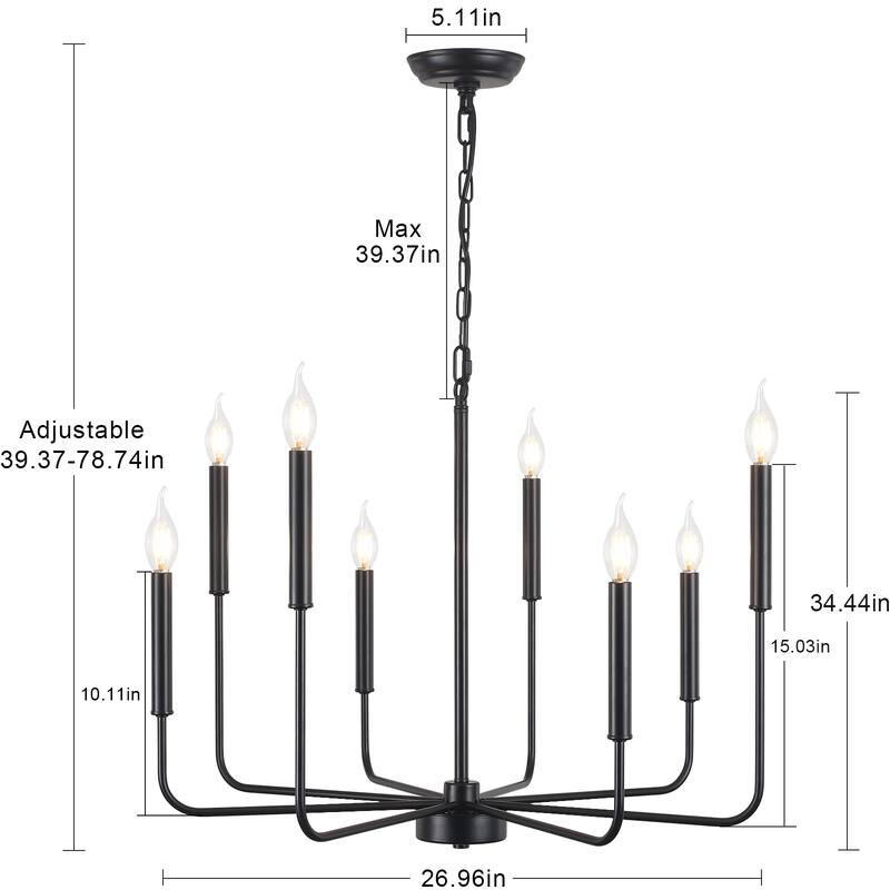 Farmhouse Chandelier, 8-Light Classic Candle Metal Chandelier for Dining Room Living Room Bedroom Kitchen - W26.96"x H34.44"