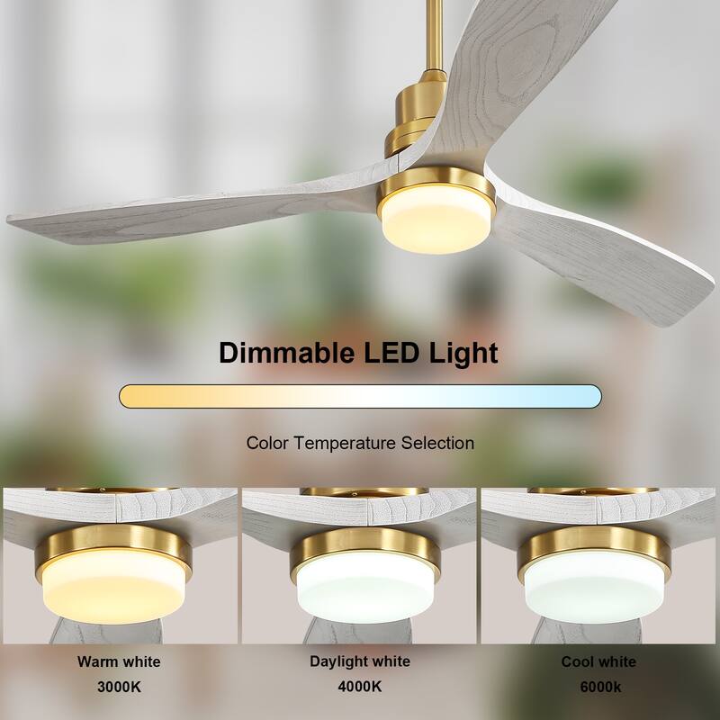 Sofucor 52" Indoor Wood Ceiling Fan Light with Remote, Integrated Light Optional