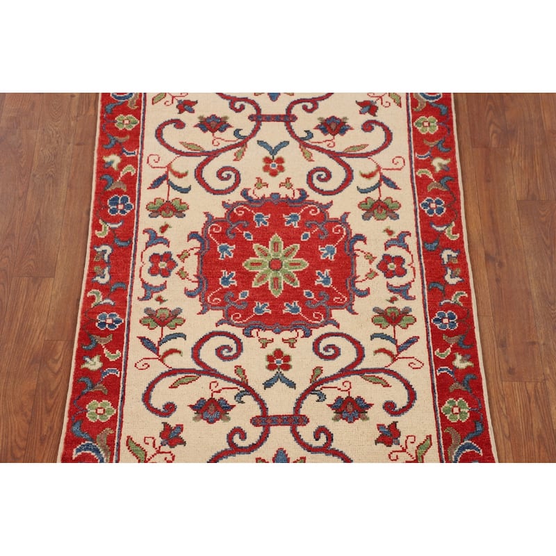 Traditional Kazak Accent Rug Hand-Knotted Floral Wool Carpet - 2'9" x 4'0"