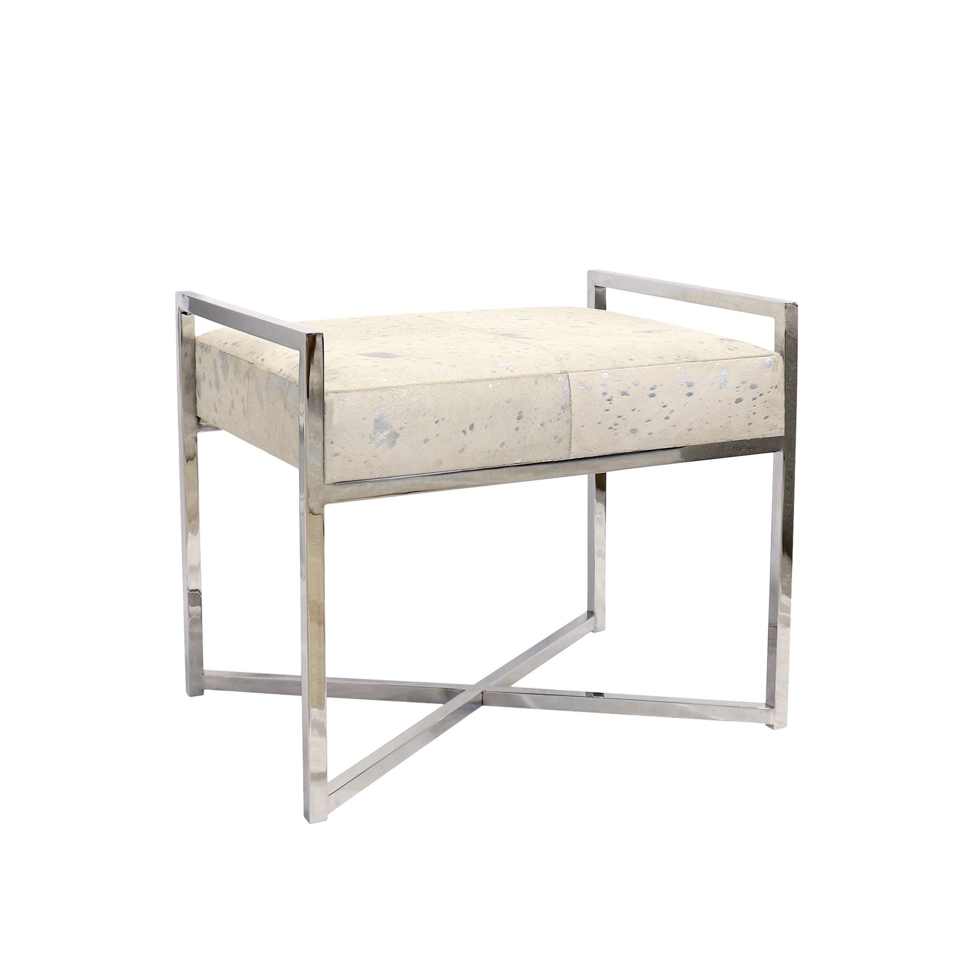 Pasargad Home Safari Cowhide with St. Steel Legs Bench