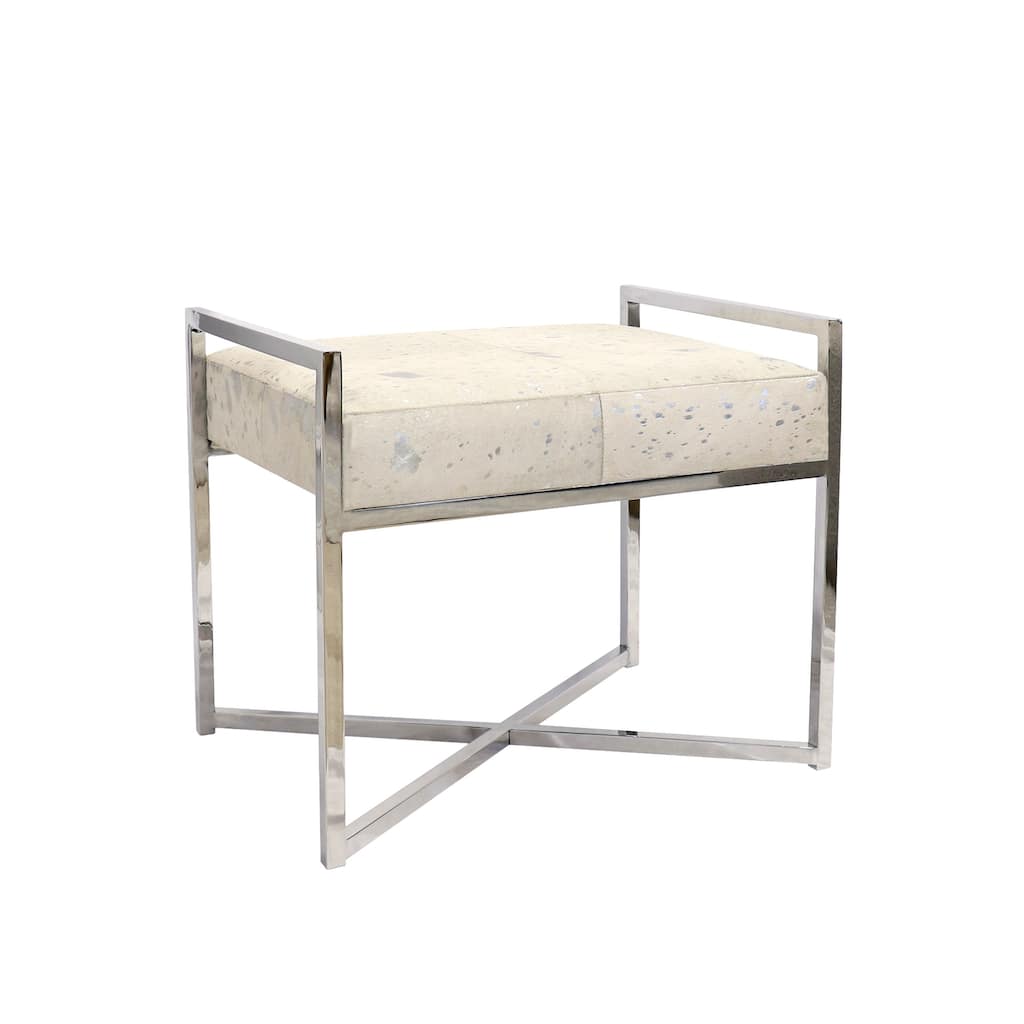 Pasargad Home Safari Cowhide with St. Steel Legs Bench