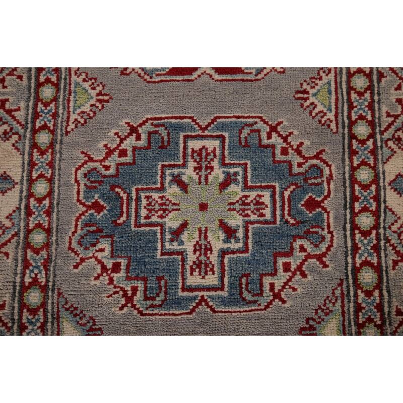 Grey Geometric Kazak Oriental Runner Rug Handmade Wool Carpet - 2'8" x 20'0"