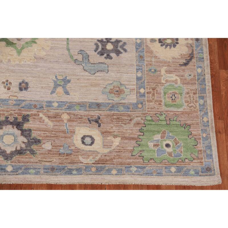 Hand Knotted Oriental 100% Wool Carpet Transitional All-Over Beige & Ivories Oushak Area Rug - 9' 9'' X 8' 1''