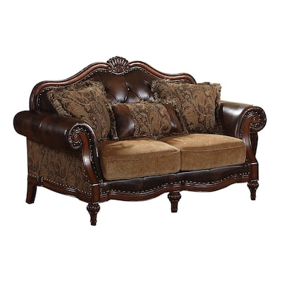 Destiny Two Tone Brown and Chenille Cherry Rolled Arm Loveseat