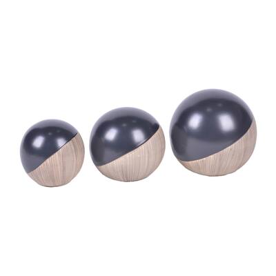 Sagebrook Home Ceramic Set Of 3 4/5/6", 2Tone Orbs, Cream/Blk , Round, 5"H, Two Tone - 6.0" x 6.0" x 5.0"