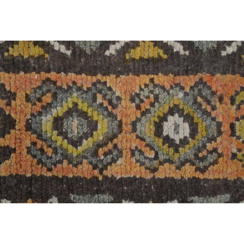 Hand Knotted Oriental 100% Wool Carpet Traditional Geometric Oranges & Rust Hamedan Runner Rug - 9' 7'' X 3' 3''